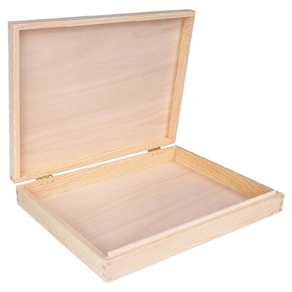 Grote Onbewerkte Houten Dossierdoos met Scharnierdeksel