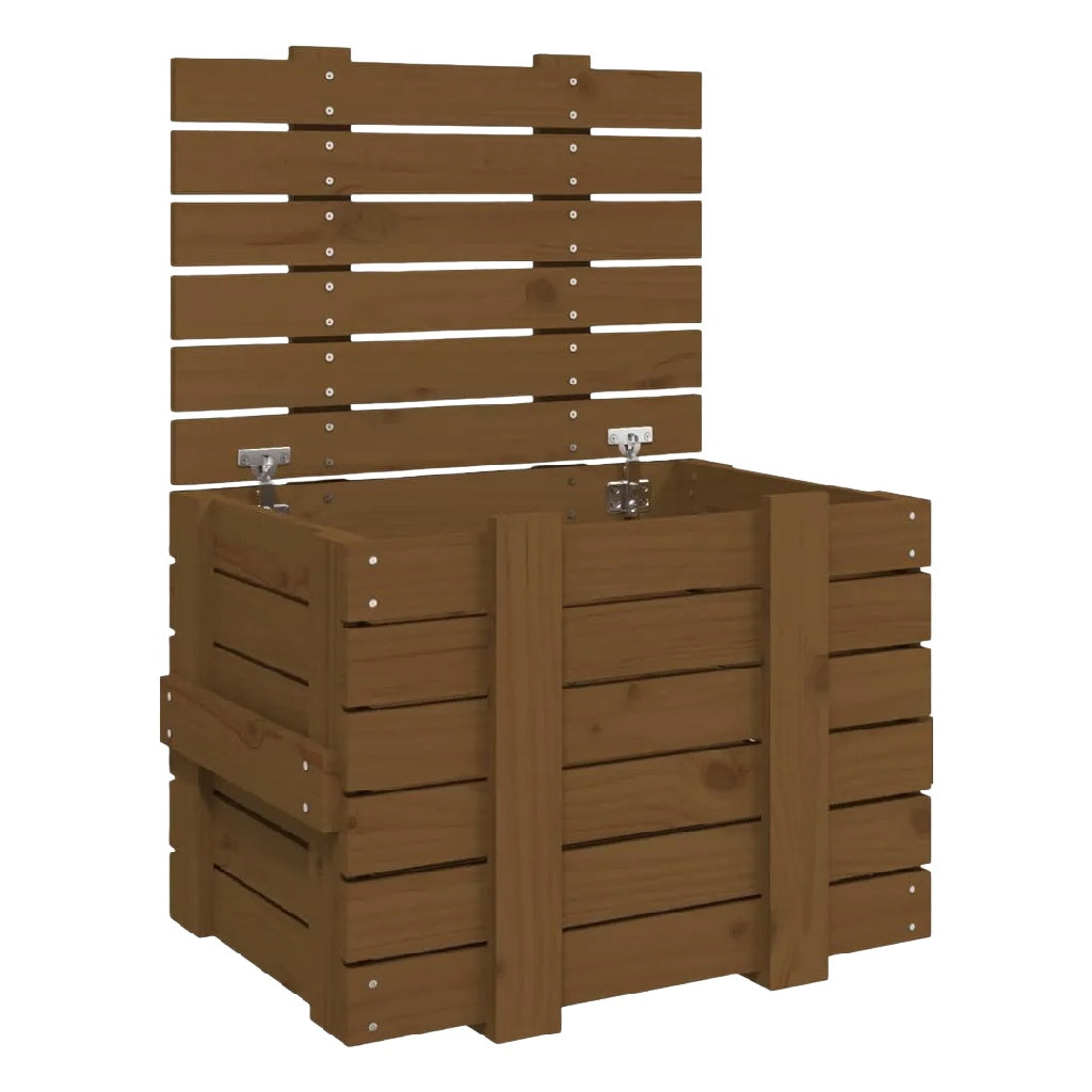 Bruine Houten Opbergbox met Lattenstructuur en Scharnierdeksel