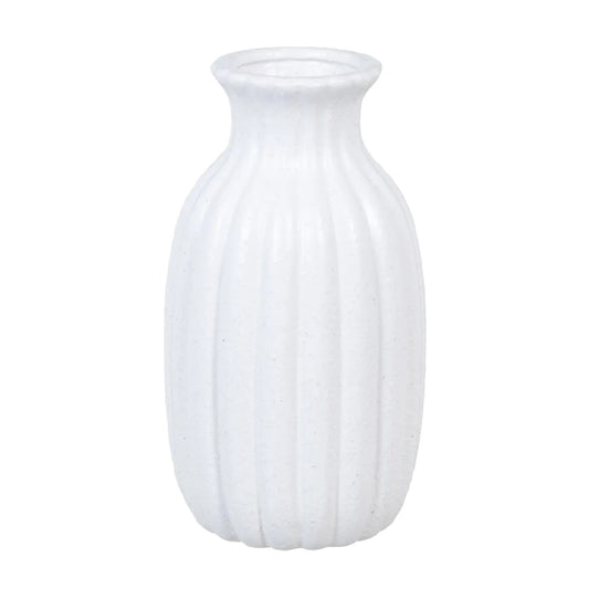 Moderne Witte Keramische Vaas met Verticale Textuur - Mat Afgewerkte Bloemvaas - Scandinavisch Design