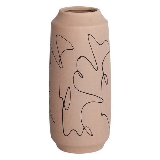 Moderne Terracotta Keramische Vaas - Abstracte Zwarte Lijintekening - Mat Afgewerkte Kunstvaas voor Interieur