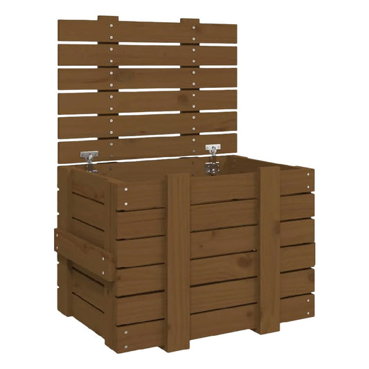 Bruine Houten Opbergbox met Lattenstructuur en Scharnierdeksel